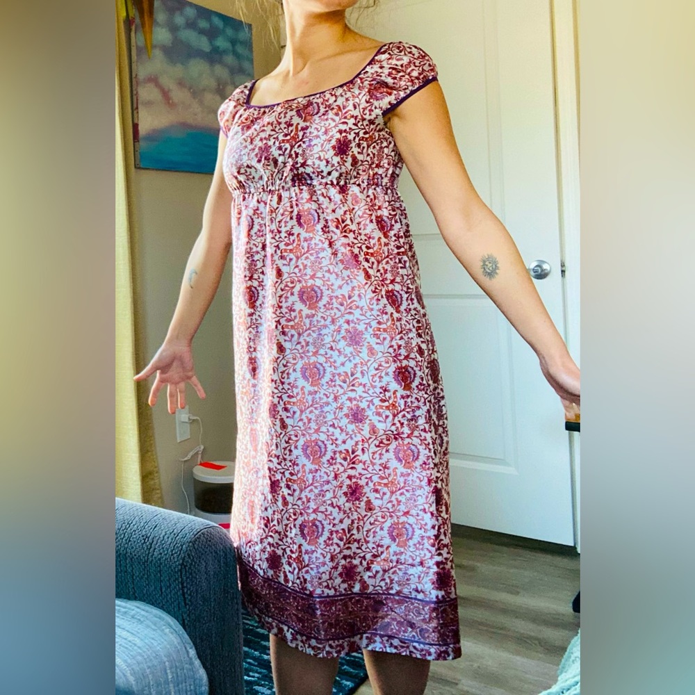 Michel Klein Paris babydoll waist floral dress size medium - Picture 4 of 8